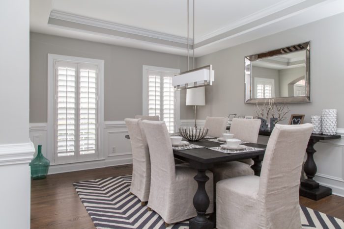 Dining room with plantation shutters